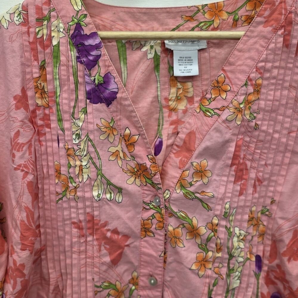 Soft Surroundings Floral Garden Blouse Women's Size 1X Pink - Picture 3 of 10